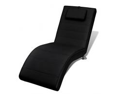 Vislone Chaise Longue Poltrona Relax Design Moderna in Pelle Artificiale Nera/Bianca con 2 Piedini e Poggiatesta