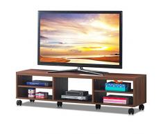 COSTWAY Mobile Porta TV con Ripiani Aperti, per TV fino a 140 cm, Mobile TV di Legno con Ruote, per Salone, Camera da letto, Corridoio, Facile da Montare (Marrone)