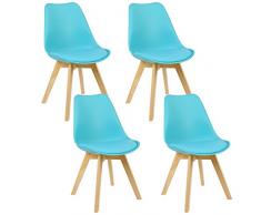 WOLTU BH29bl-4 Sedie da Pranzo Sgabello con Schienale Plastica Ecopelle Legno di Faggio Sedia per Cucina Ristorante Blu 4 Pezzi