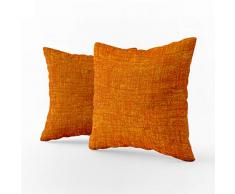 LARA MORADA Coppia 2 Fodere Cuscini arredo Tinta Unita Art Imperial in Tessuto loneta in Cotone con Chiusura a Zip a Scomparsa (Arancio, 60 cm x 60 cm)