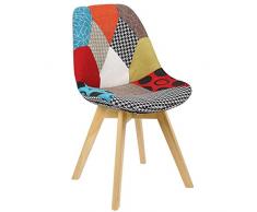 WOLTU BH29mf-1 Sedie per Sala da Pranzo Sedia Cucina Sgabello con Schienale Seduta Tessuto di lino Gambe in Legno di Faggio Moderno 1 Pezzo Patchwork