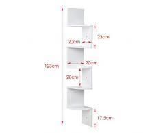 HOMFA Mensola da Muro ad angolo 5 Ripiani Scaffale Libri CD salvaspazio Mobile a parete Legno per camera soggiorno studio Bianco 20 × 20 × 123cm Carico 15kg
