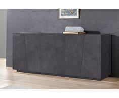 Dmora Credenza Moderna a 4 Ante e 3 cassetti, Made in Italy, Madia da Cucina, Buffet di Design da Soggiorno, cm 220x43h86, Colore Ardesia, Grigio Cenere