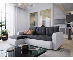 MebLiebe Divano Angolare Divano Vegas Divano Con Funzione Letto 235x152x85 Cm Letto Trapuntato Design Soggiorno (Bianco-Grigio)