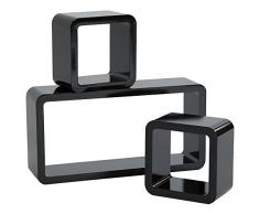 TecTake Set di mensole muro mensola libreria libri cubo pensile scaffale CD nero