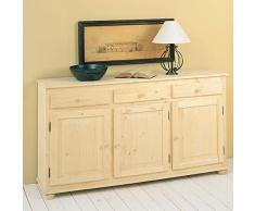 fumer Mobile Credenza 3 Ante 3 Cassetti in Legno Abete Grezzo 157x39x85cm Country