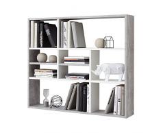 FMD Liberty C11 Libreria a Muro, 90 x 16 x 78.2 H Cm, Grigio, Bianco, Nobilitato, concrete/white, legno
