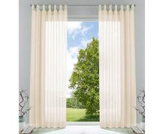 Set di 2 tende trasparenti per soggiorno, voile, con chiusura in piombo, 100% poliestere, color crema, altezza x larghezza 245 x 140 cm