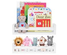 Vencipo Mensola Bianche per Organizer Libri Bambini, Le Mensole da Muro Design per Portaspezie Cucina, Scaffale Legno Accessori per Mensole Cameretta, Bagno e Cucina (Set di 2)