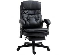 Vinsetto Sedia da Ufficio Massaggiante con 2 Punti Vibranti, Poltrona da Ufficio Ergonomica con Presa USB,Sedia da Ufficio Girevole con Rivestimento Similpelle, Nero