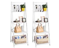 RELAX4LIFE Set di 2 Scaffale a Scala in Legno, Libreria Moderna a 4 Ripiani, Scaffale Portaoggetti Autoportante per Soggiorno, Camera da Letto e Ufficio a Casa, 50x46x143 cm (Bianco 2)