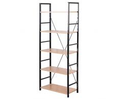 eSituro Scaffale Libreria in Metallo Scaffale Modulare a 5 Ripiani Scaffalatura Portaoggetti per Cucina Soggiorno Nero-Rovere SSTR0048