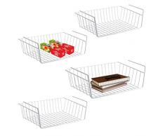 4 cesti sospesi in metallo, sotto larmadio, in metallo, per cucina, ufficio, dispensa, bagno, armadio, bianco