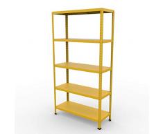 GRIMA Componibili Scaffale Metallo 5 ripiani - 100x40x187h (80KG each, total 400KG) Scaffali in metallico, scaffalature metalliche, acciaio per garage, cucina, libreria, ufficio (Giallo)