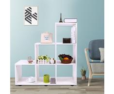 GOTOTOP Libreria Scaffale A Scala Mobile con Mensola in Legno,Scaffale Cubo per Libri CD Modelli Bianco,Scaffale Mensole Scaffalature di Stoccaggio (Bianco 6)