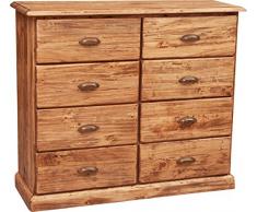 Biscottini Cassettiera legno massello di tiglio finitura naturale 116x41x100 cm | Como cassettiera vintage 8 cassetti | credenza vintage | Credenza country