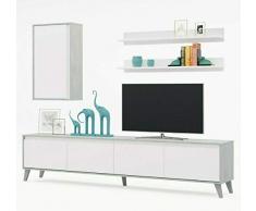 EGLEMTEK Parete Attrezzata Telde Mobile Soggiorno TV con 2 Mensole Salotto Legno Base Televisione Sala da Pranzo Design Moderno 200 x 50 x 41 cm Colore Bianco E Cemento