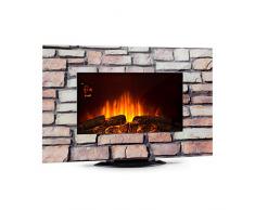 Klarstein Colmar - Caminetto, Camino Elettrico, Effetto Pietra, Effetto Fiamma, 1000 o 2000 Watt, Vetro, Illuminazione LED con 7 Colori, Supporto Pavimento o Montaggio a Parete, Telecomando, Grigio