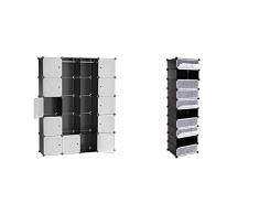 SONGMICS Guardaroba Modulare, Armadietto Fai da Te, Scaffale a 5 Ripiani 4 Righe con Scomparti a Cubo, Mobiletto in Plastica, 143 x 36 x 178 cm & LPC10H - Scarpiera a 10 ripiani, Nero