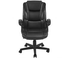 Yaheetech Poltrona/Sedia da Ufficio Ergonomica Presidenziale Scrivania Reclinabile Imbottita in Finta Pelle a Rotelle Girevole Altezza Regolabile Portata 136 kg Nera