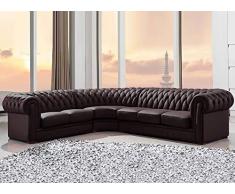 Chesterfield grande divano angolare in pelle trapuntata, angolo reversibile