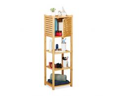 relaxdays Mobile Bagno Colonna in Bambù, 4 Ripiani & 1 Armadietto con Anta, Cucina, Scaffale, 113,5x35x29 cm, naturale, pannelli MDF, Set da 1 Pz, 10028832