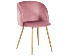 DORAFAIR Sedie da Pranzo in Velluto Vintage, Seduta e Schienale Imbottiti con Gambe in Metallo Stile Legno, Poltrona Scandinave, Rosa