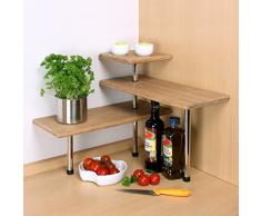 Scaffale angolare in bambù bremermann®, scaffale da cucina, materiale in legno dibambù e acciaio inox