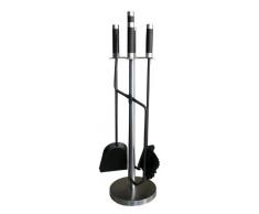 Set camino 3 pezzi in accaio inox/antracite -con maniglie in nero - con paletta, scopino e attizatoio