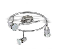 B.K.Licht Faretti LED da soffitto orientabili, Plafoniera LED, include 3 lampadine GU10 3W 250Lm, luce calda 3000K, lampadario moderno in metallo cromato per camera da letto, Forma spirale, 230V, IP20