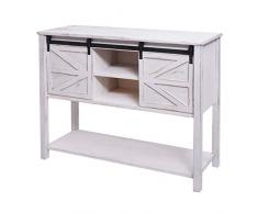Mendler Credenza comò cassettiera Shabby Vintage Ante scorrevoli HWC-D57 Legno paulonia Bianco