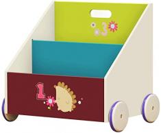 labebe Scaffale Chiuso, Scaffale Basso di Legno Riccio per Bambini Oltre 1 Anno, 2-in-1 Scaffale Moderno con Ruote Doppio Uso Come Carrello e Scatola Giocattolo, Scaffale Colorato/Scaffale Beige