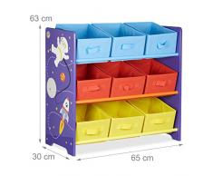 Relaxdays Funny Scaffale per Cameretta Bambini, Legno, Azzurro, 30x65x63 cm