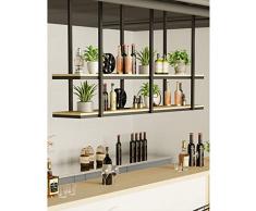 JHGJBJ Portabottiglie Vino in Metallo Mensola Sospesa A Soffitto Loft Installazione in Ferro Battuto Portabottiglie da Parete Appendiabiti Libreria/portapiante Moderna Americana in Legno Massello