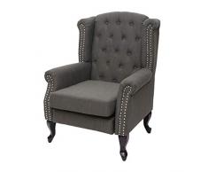Mendler Poltrona stile vittoriano Chesterfield tessuto - verde senza poggiapiedi