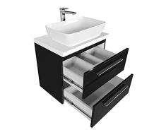 paplinskimoebel Mobiletto da bagno con piano lavabo e lavabo da appoggio, set di mobili da bagno Sicilia, armadietto da bagno (nero laccato, 60 cm)