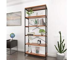 BATHWA Libreria Aperta Ampia Scaffale Espositore Stile Industriale Vintage e Struttura in Metallo 5 Shelf Bookcase