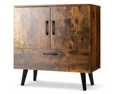 COSTWAY Mobiletto Moderno con 2 Ante e 1 Cassetto, Mobile da Terra con 4 Gambe, Credenza da Buffet per Soggiorno Sala da Pranzo e Ingresso, 76 x 40 x 78 cm (Marrone)