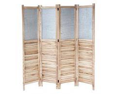 Paravento divisore Legno di paulonia con Metallo 4 Pannelli 160x170cm Effetto persiane
