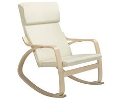 BAKAJI Sedia a Dondolo in Legno di Betulla con Rivestimento in Cotone Imbottito in Spugna Altissima Densità, Poltrona Oscillante Relax e Cuscino, Seduta Ergonomica, Carico Massimo 130kg (Beige)