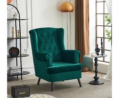 VOLERO , Poltrona Design Retrò, Modello Artemide, Rivestimento in Velluto Verde, Struttura e Piedini in Legno Color Nero.