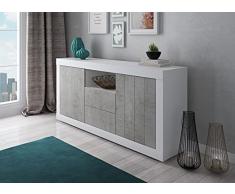 Dmora Credenza moderna a 2 ante, Buffet da cucina, Madia con scaffali, Mobile da soggiorno Porta TV, cm 185x44h86, colore Bianco e Cemento