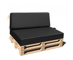 SET CUSCINI PER DIVANI PALLET BANCALI Seduta 120x80x15 cm + Schienale 120x39x11-19 cm - Ecopelle IDROREPELLENTE NERO