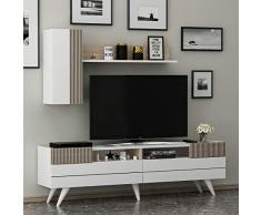 MOON Set soggiorno - Parete Attrezzata - Mobile TV Porta con 2 Armadietti per Salotto con mensola in moderno design (Bianco/Avola)