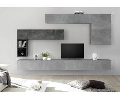 arredocasagmb Parete attrezzata Composizione Sospesa Soggiorno Moderno Bianco Lucido Noce Effetto Cemento Ossido Pensile Porta tv OVER 81 (effetto ossido - effetto cemento)