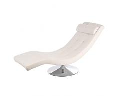 STONES HOME FURNITURE, Chaise Longue Girevole Imbottita in Similpelle con Base in Metallo, Poltrona Relax Multiuso con Cuscino Regolabile, Modello Sleeper, Colore Bianco e Grigio Cromo, 60x180 H90 cm