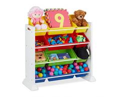 Relaxdays Scaffale Portagiochi, per la Cameretta dei Bambini, 12 Box, Mobile Portaoggetti, HxLxP: 90x88,5x37 cm, Bianco