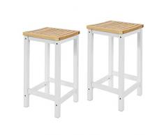 SoBuy Set 2 SgabellI per Cucina Moderno SgabellI Legno massello Bianco Altezza 61 cm, Max Portata 100 kg FST29-WNX2