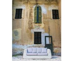 Divano da Esterno Cactus Design Italiano in Polyrattan di Altissima qualità, Colore Bianco Wash. Completo di Cuscini