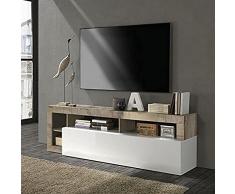 Dmora Mobile da soggiorno porta TV moderno con scaffali, Credenza bassa con anta a ribalta, Made in Italy, cm 184x58xh42, colore Bianco e Pero